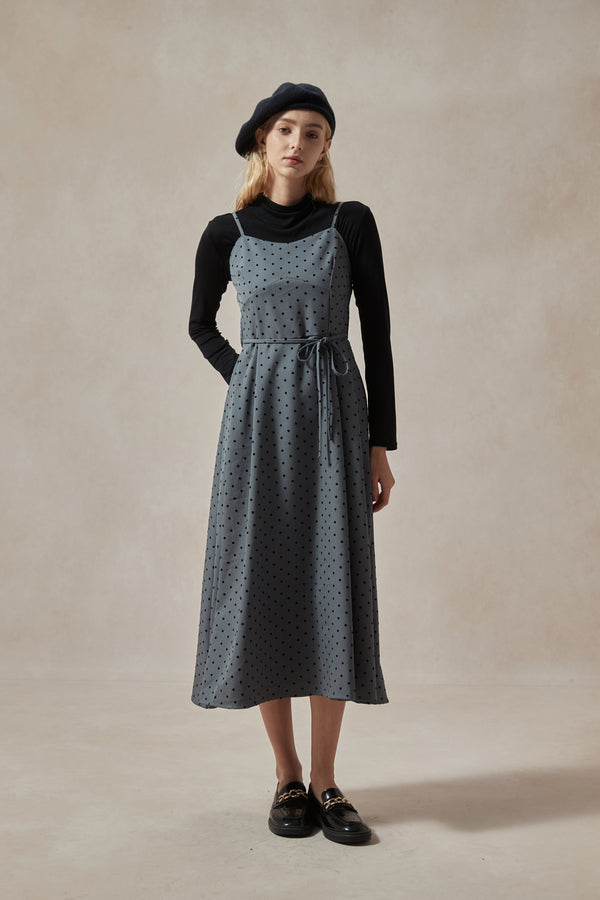 Fiona Polka Dot Midi Dress and Black Turtleneck Set