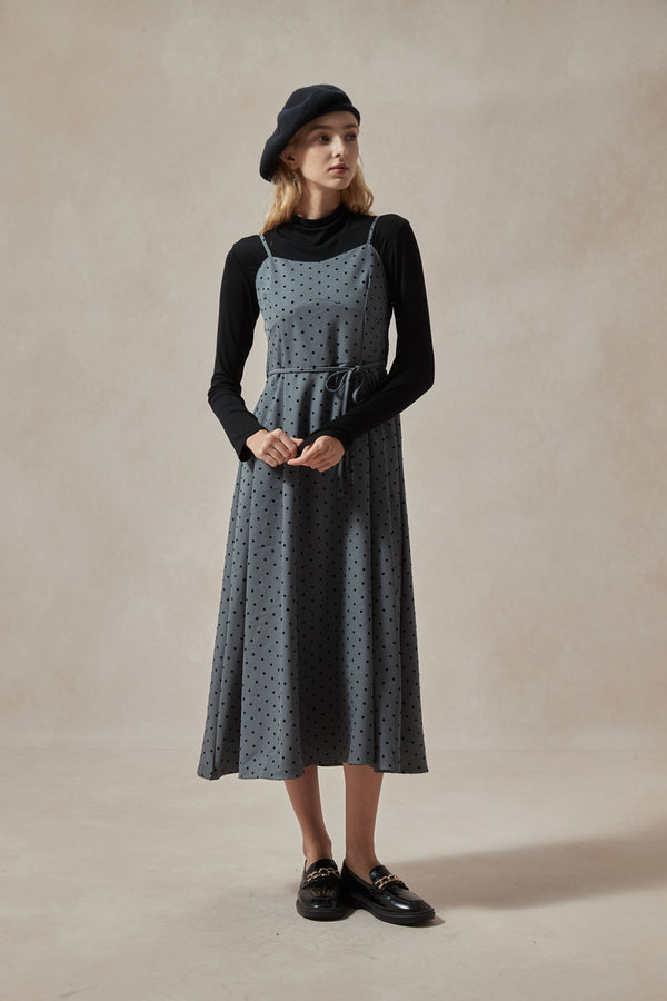 Fiona Polka Dot Midi Dress and Black Turtleneck Set