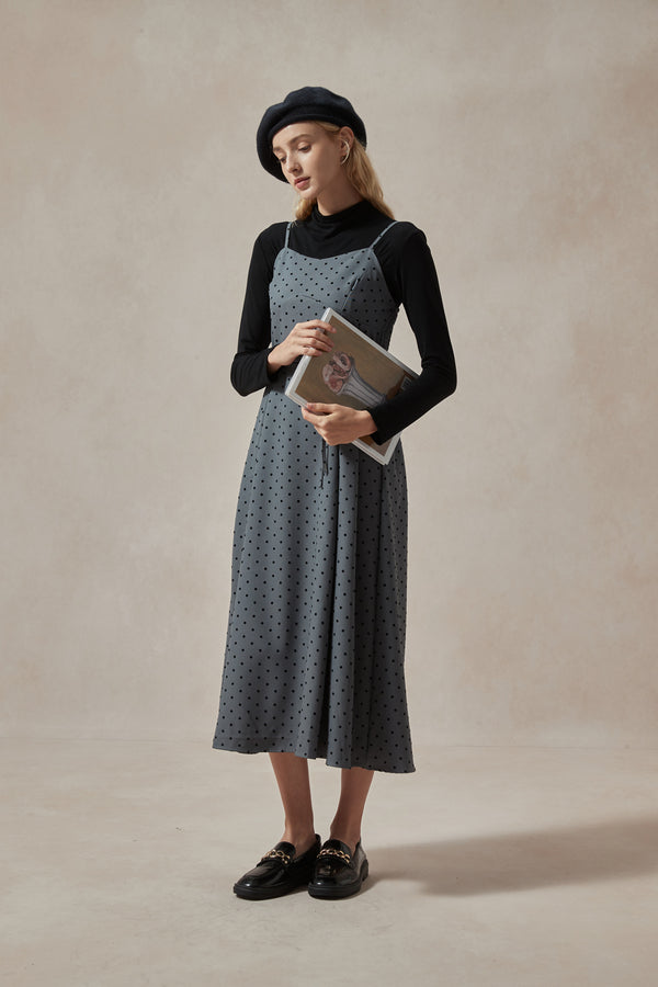 Fiona Polka Dot Midi Dress and Black Turtleneck Set