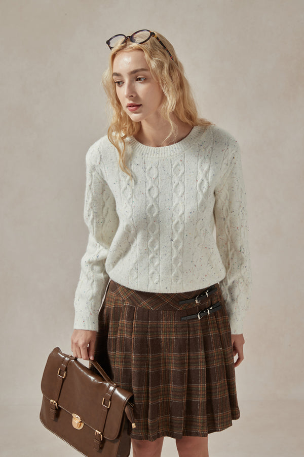 Jane Vintage Crew Neck White Cable Knit Sweater