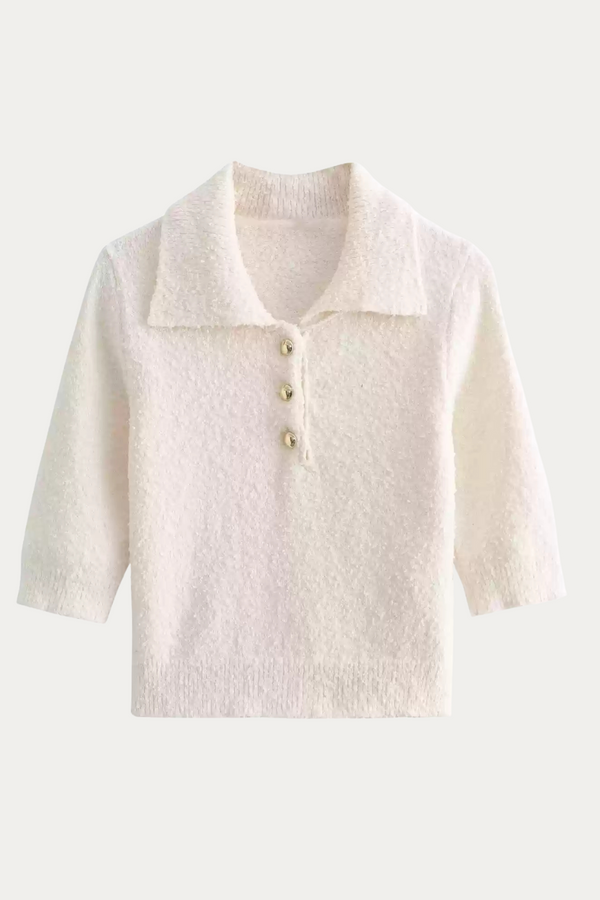 Griffith White Knitted Polo Shirt