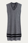 Grey Cable Knit V-Neck Sweater Vest Dress