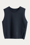 Minimalist Black Sleeveless Knit Sweater Vest with Side Button Detail