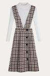 Vintage Plaid Pinafore Dresses with Sweater