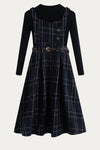 Navy Blue Plaid Pinafore Dress