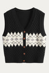 Vintage Black Knit Argyle Button-Up Sweater Vest