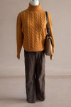 Orange Color Turtlneck Cable Knit Sweater