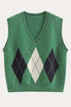 Green Argyle Knit Sweater Vest