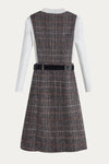 Plaid Sleeveless Belted Dress with White Ribbed Sweater Set