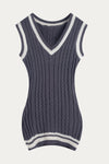 Grey Cable Knit V-Neck Sweater Vest Dress