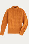 Orange Color Turtlneck Cable Knit Sweater