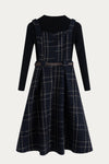 Navy Blue Plaid Pinafore Dress