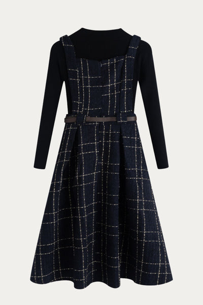 blue plaid pinafore dress Plus Size Overall Pinafore Dress for Women Plaid Printed Adjustable Straps Skirt