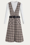 Plaid Sleeveless Belted Dress with White Turtleneck Sweater Set