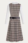 Plaid Sleeveless Belted Dress with White Turtleneck Sweater Set