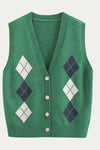 Red Argyle Button-Up Sweater Vest