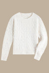 Jane Vintage Crew Neck White Cable Knit Sweater