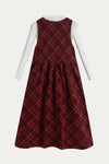 Red Plaid Sleeveless Dress with White Ribbed Turtleneck Sweater Set