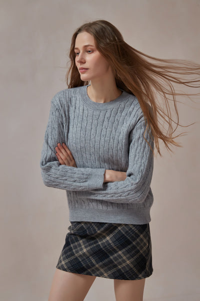 Gray-cable-knit-sweater