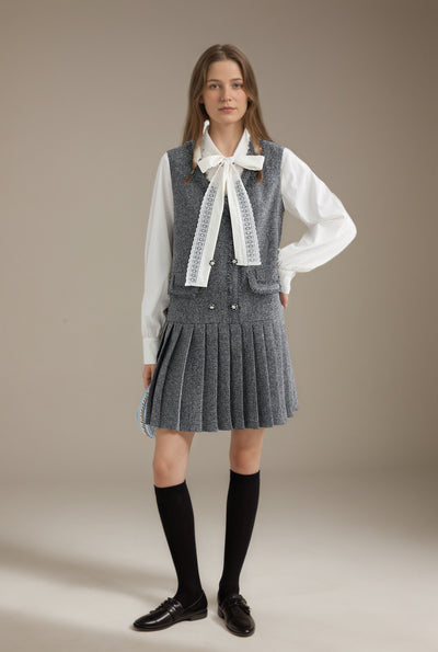 Gracia Grey Pleated Dress Sleeveless