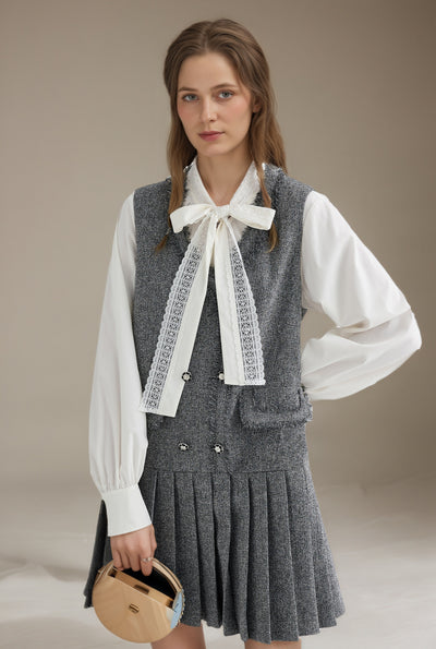 Gracia Grey Pleated Dress Sleeveless