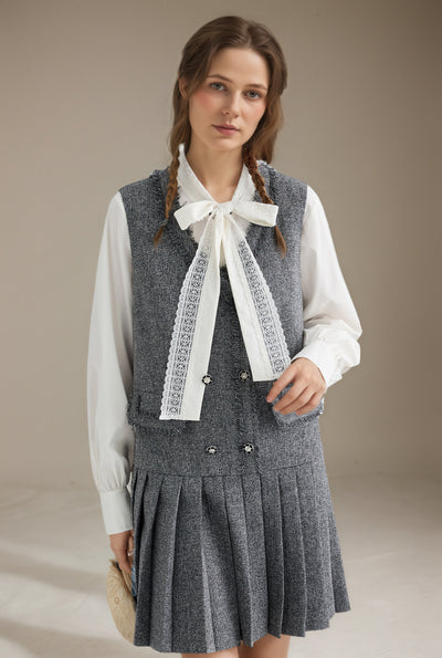 Gracia Grey Pleated Dress Sleeveless