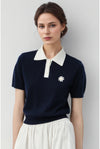 Xaviera Navy Polo Knit Tops