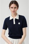 Xaviera Navy Polo Knit Tops