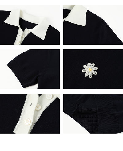 Xaviera Navy Polo Knit Tops