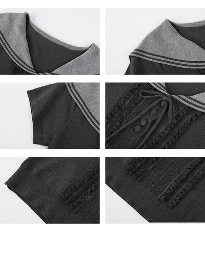 Kari Grey Sailor Collar Knit Tops