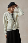 Willa White Knit Sweater with Black Ribbons