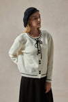 Willa White Knit Sweater with Black Ribbons