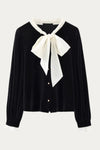 Agatha Velvet Black Tie Neck Blouse - DAStyle