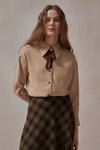 Amaryllis Button Up Khaki Shirt with Bowknot - DAStyle