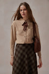 Amaryllis Khaki Button Up Shirt with Bowknot - DAStyle