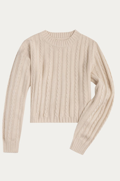 Augusta Creamy Cotton Cropped Cable Knit Sweater - DAStyle