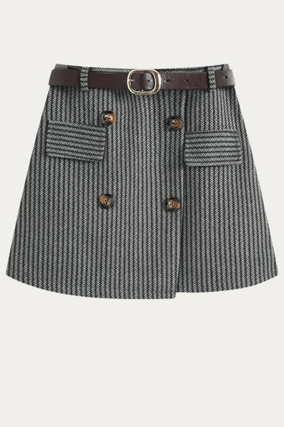 Avalon High Waist Wool Skort with Belt - DAStyle
