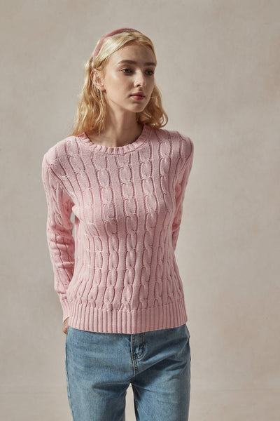 Barbara Light Pink Cable Knit Sweater - DAStyle