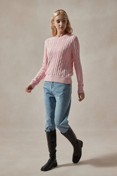 Barbara Light Pink Cable Knit Sweater - DAStyle