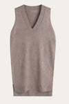 Beige V - Neck Sleeveless Sweater Vest - DAStyle