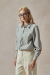 Bessie Brown White and Blue Stripe Shirt - DAStyle