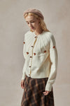 Bethany Cream Cardigan Sweater with Floral Embellishments - DAStyle