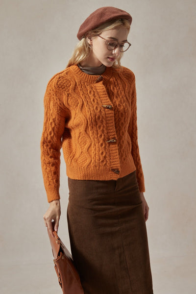 Betty Cable Knit Orange Cardigan - DAStyle