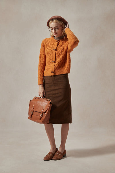 Betty Cable Knit Orange Cardigan - DAStyle