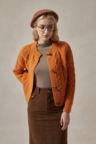 Betty Cable Knit Orange Cardigan - DAStyle