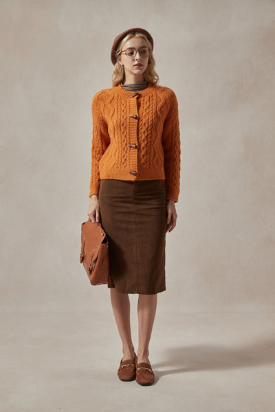 Betty Cable Knit Orange Cardigan - DAStyle