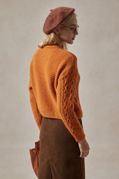 Betty Cable Knit Orange Cardigan - DAStyle