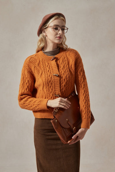 Betty Cable Knit Orange Cardigan - DAStyle