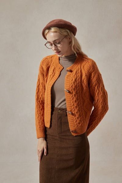 Betty Cable Knit Orange Cardigan - DAStyle