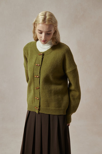 Bianca Olive Green Cardigan with Toggle Buttons - DAStyle